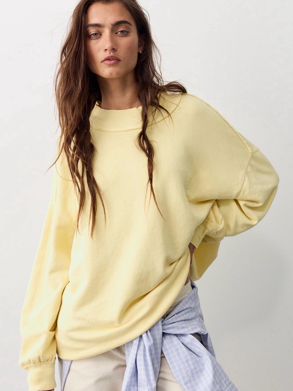 Free People We the Free Palm Springs Pullover Crew Butter Yellow